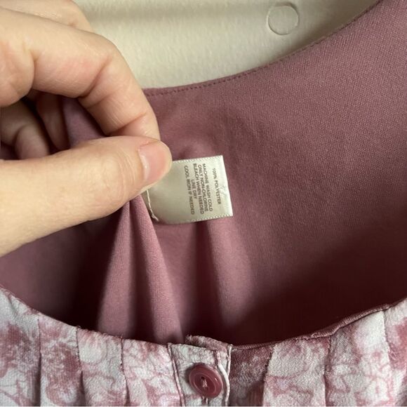 Loft Pink Floral Popover Flowy Sleeveless Blouse Tank Top Cottagecore romantic - Picture 5 of 5